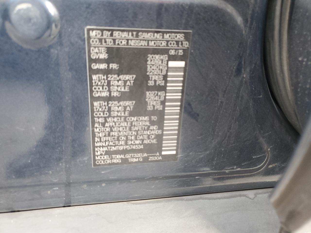 2015 Nissan Rogue VIN KNMAT2MT6FP574534 Copart auction photo, front end damage thumbnail 13