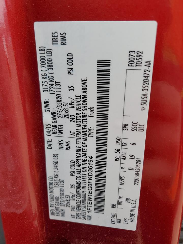 2015 Ford F-150 VIN 1FTEW1EG0FKD36194 Copart auction photo, side / minor dent/scratches damage thumbnail 12