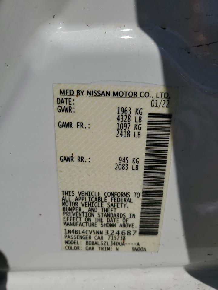 2022 Nissan Altima VIN 1N4BL4CV5NN324687 Copart auction photo, front end / rear end damage thumbnail 14