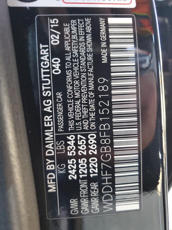 2015 Mercedes-Benz E-klasse VIN WDDHF7GB8FB152189 Copart auction photo, minor dent/scratches damage thumbnail 12