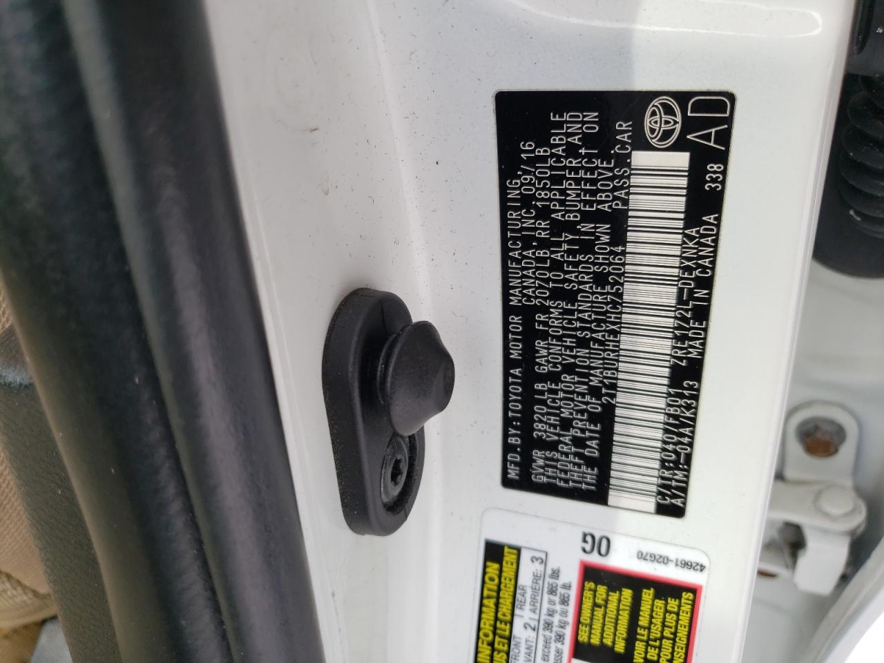 2017 Toyota Corolla VIN 2T1BURHEXHC752064 Copart auction photo, side damage thumbnail 12