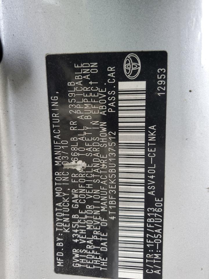 2011 Toyota Camry VIN 4T1BF3EK5BU137512 Copart auction photo, front end damage thumbnail 12