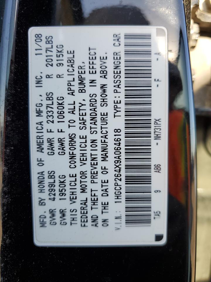 2009 Honda Accord VIN 1HGCP264X9A064618 Copart auction photo, front end / minor dent/scratches damage thumbnail 16