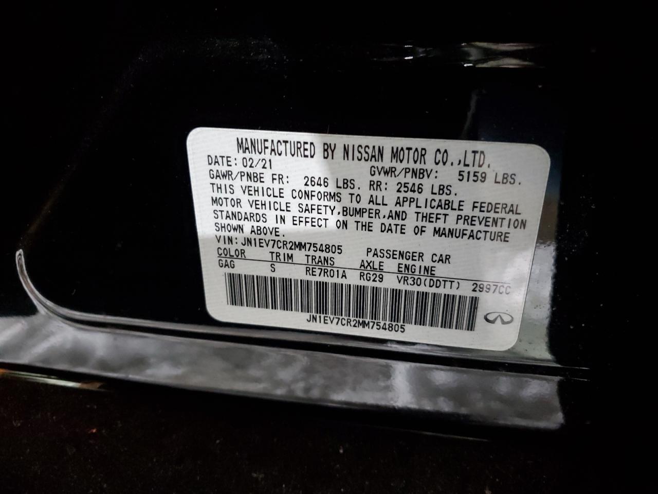 2021 Infiniti Q50 VIN JN1EV7CR2MM754805 Copart auction photo, side / front end damage thumbnail 14