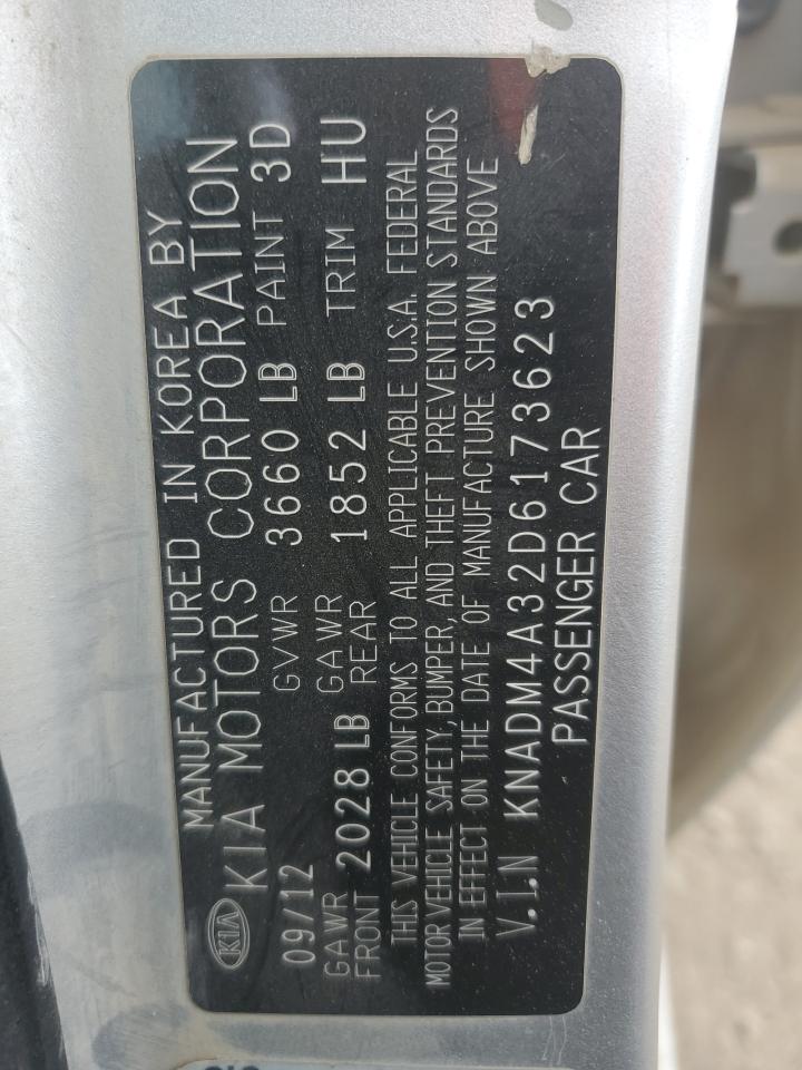 2013 KIA Rio VIN KNADM4A32D6173623 Copart auction photo, all over / undercarriage damage thumbnail 12