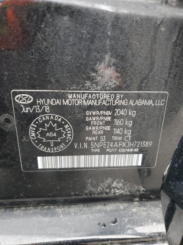2018 Hyundai Sonata VIN 5NPE24AFXJH721389 Copart auction photo, front end / side damage thumbnail 12