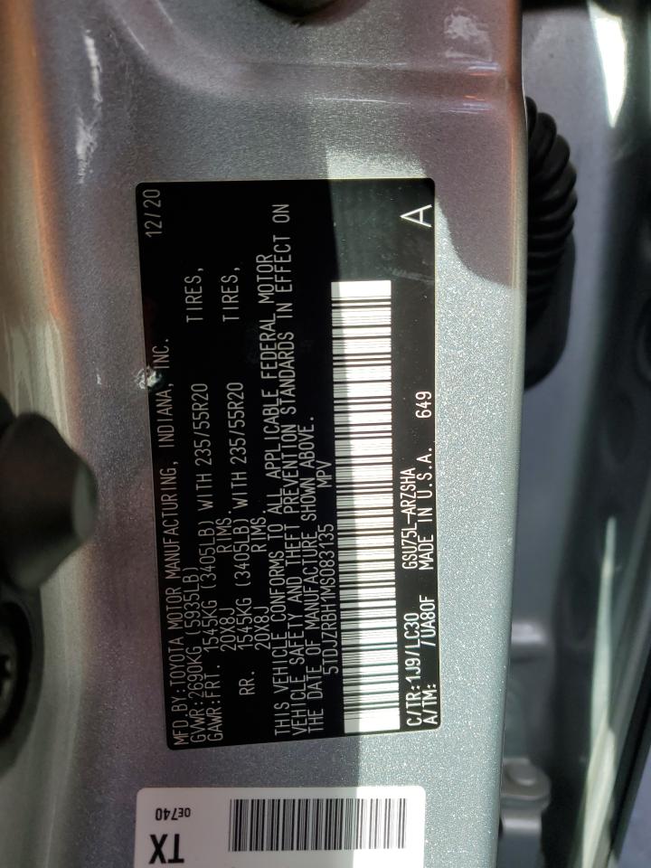 2021 Toyota Highlander VIN 5TDJZRBH1MS083135 Copart auction photo, side / front end damage thumbnail 12