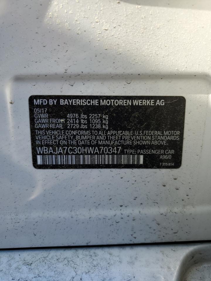 2017 BMW 5er VIN WBAJA7C30HWA70347 Copart auction photo, front end damage thumbnail 12