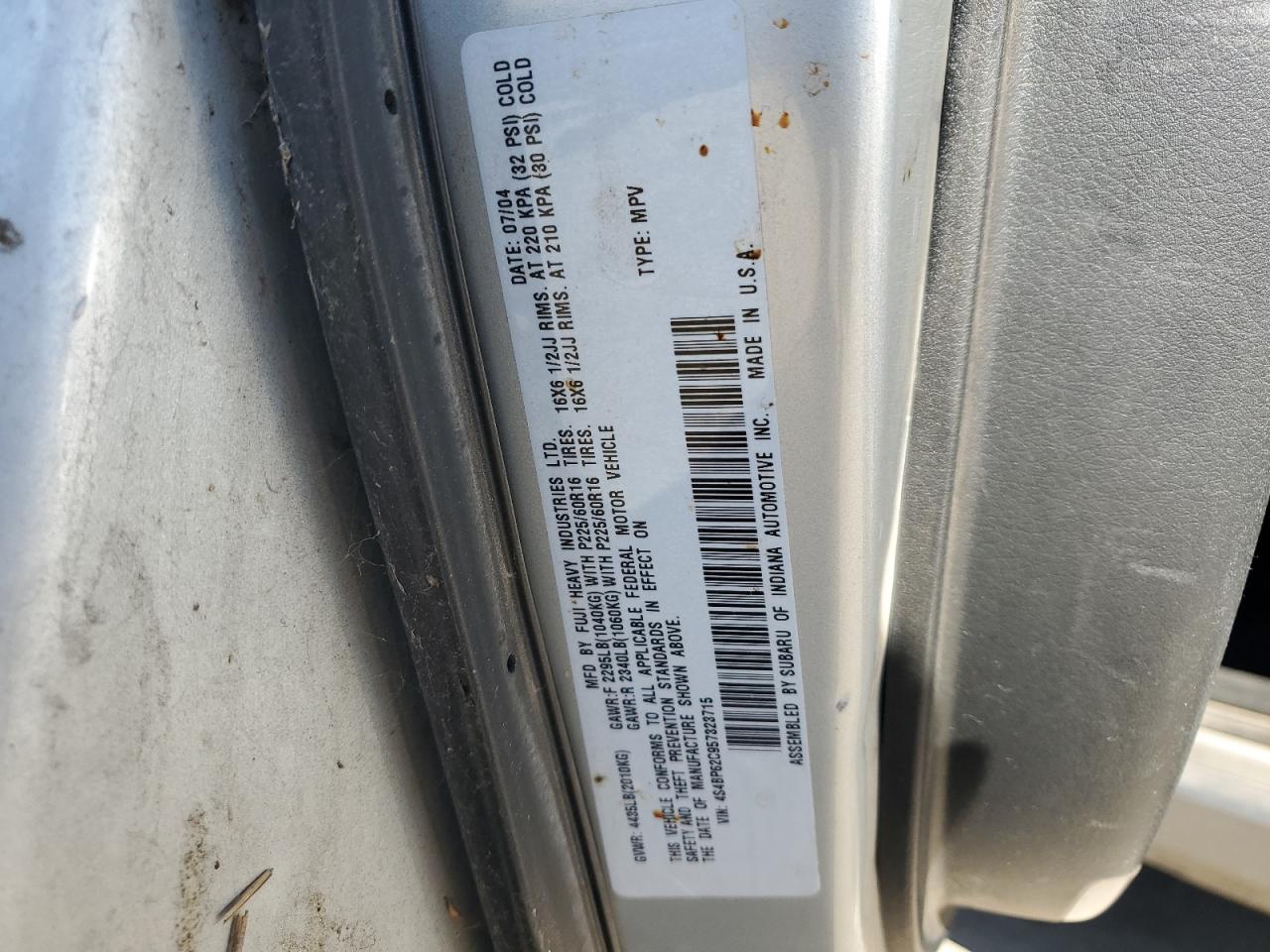 2005 Subaru Legacy VIN 4S4BP62C957323715 Copart auction photo, front end damage thumbnail 12