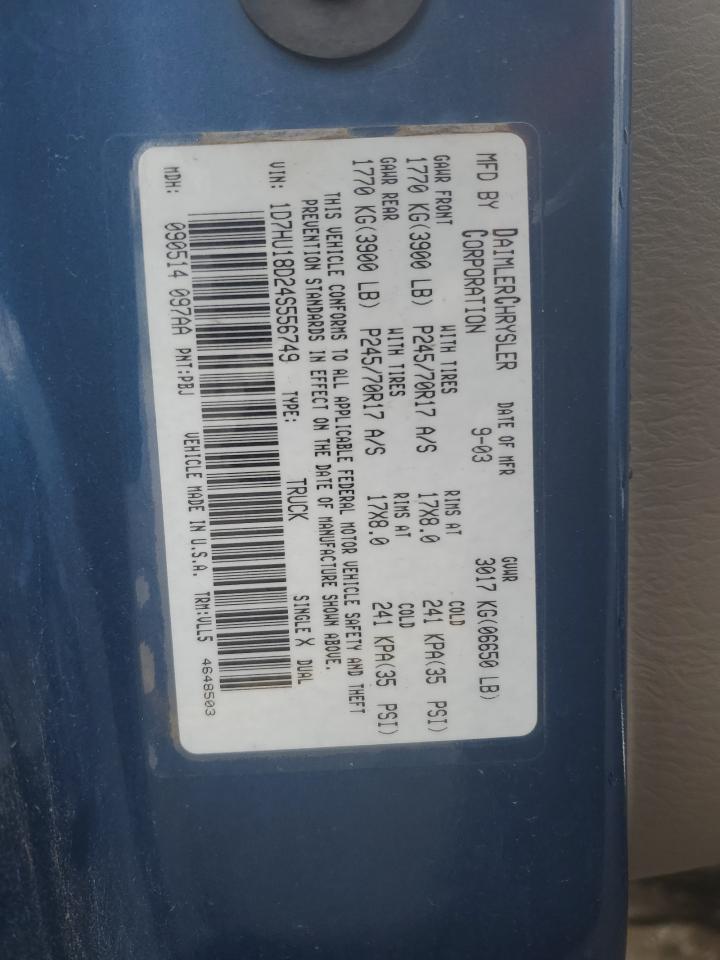 2004 Dodge RAM VIN 1D7HU18D24S556749 Copart auction photo, side damage thumbnail 12