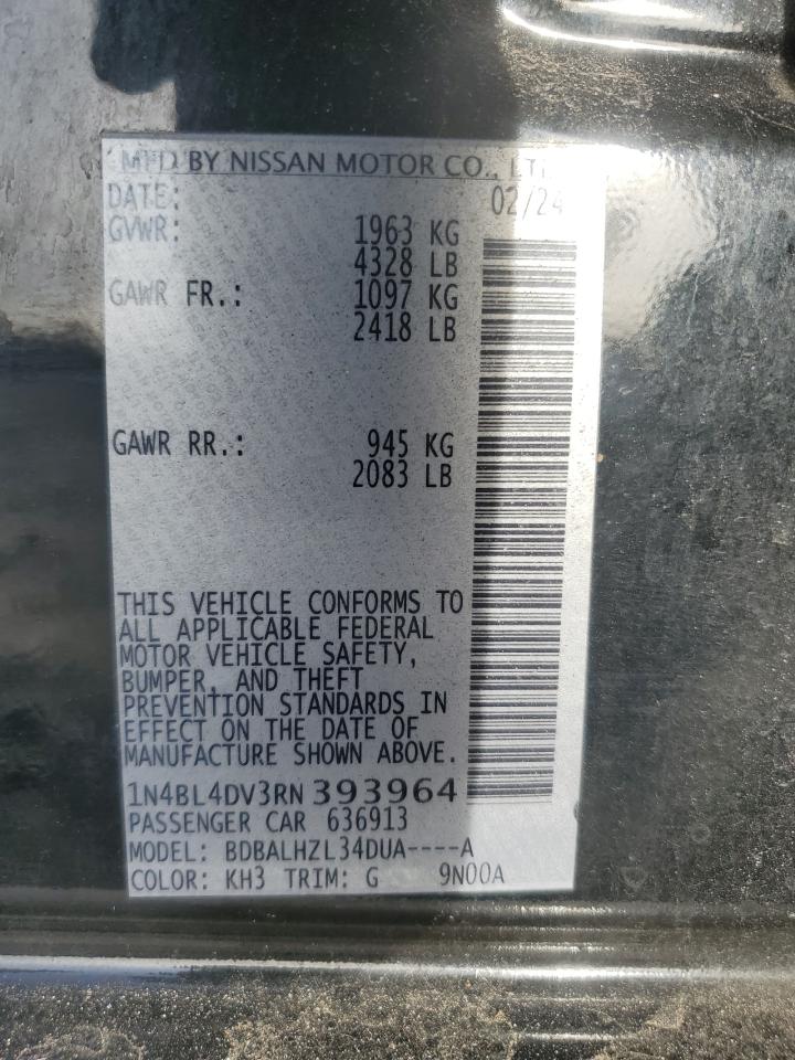 2024 Nissan Altima VIN 1N4BL4DV3RN393964 Copart auction photo, front end / top/roof damage thumbnail 13