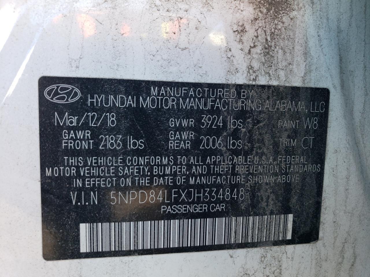 2018 Hyundai Elantra VIN 5NPD84LFXJH334848 Copart auction photo, all over / minor dent/scratches damage thumbnail 12