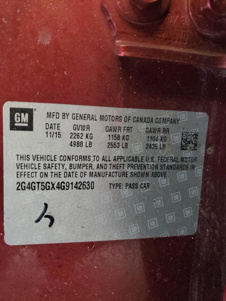 2016 Buick Regal VIN 2G4GT5GX4G9142630 Copart auction photo, rear end / side damage thumbnail 14
