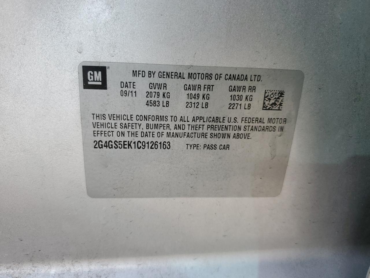 2012 Buick Regal VIN 2G4GS5EK1C9126163 Copart auction photo, rear end damage thumbnail 12