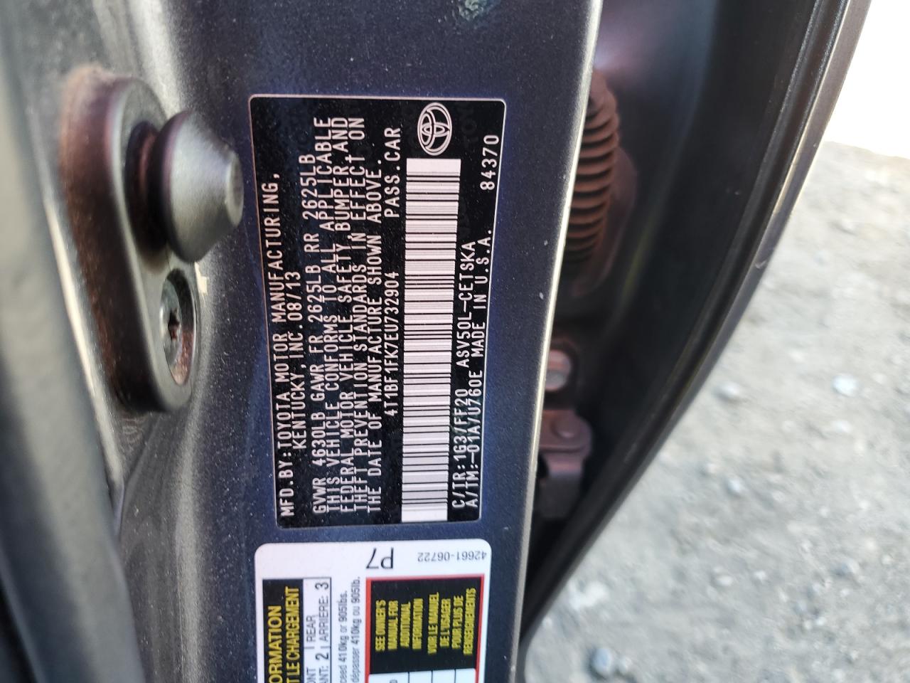 2014 Toyota Camry VIN 4T1BF1FK7EU732904 Copart auction photo, rear end damage thumbnail 12