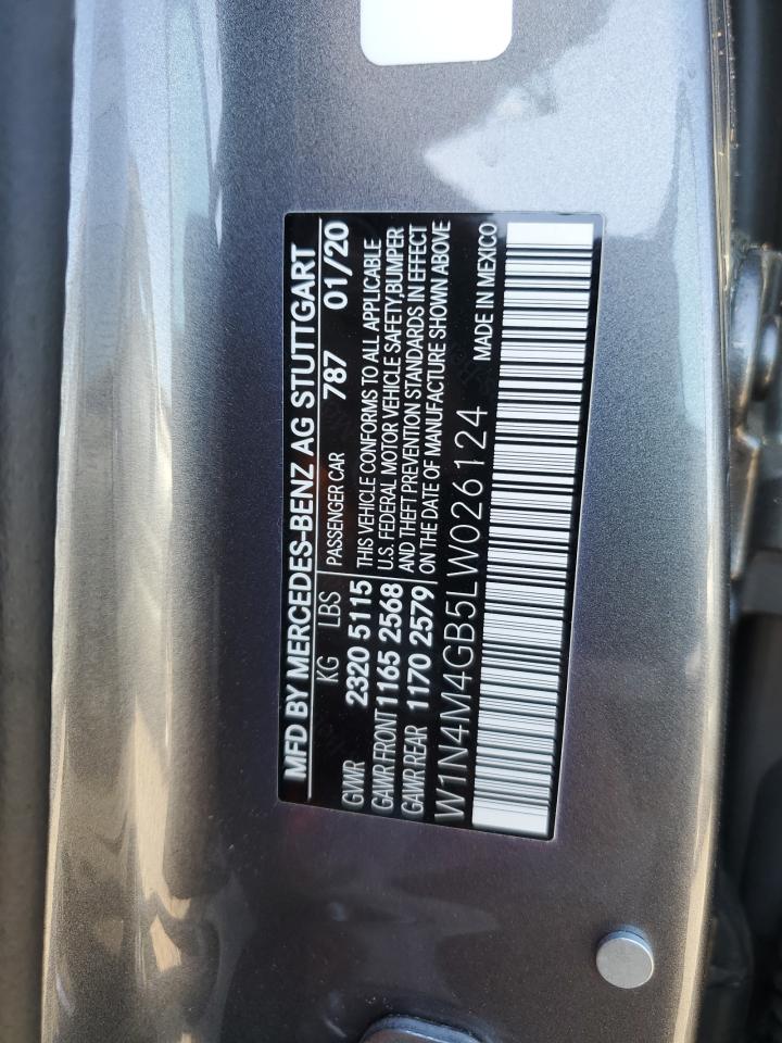 2020 Mercedes-Benz GLB VIN W1N4M4GB5LW026124 Copart auction photo, top/roof damage thumbnail 13