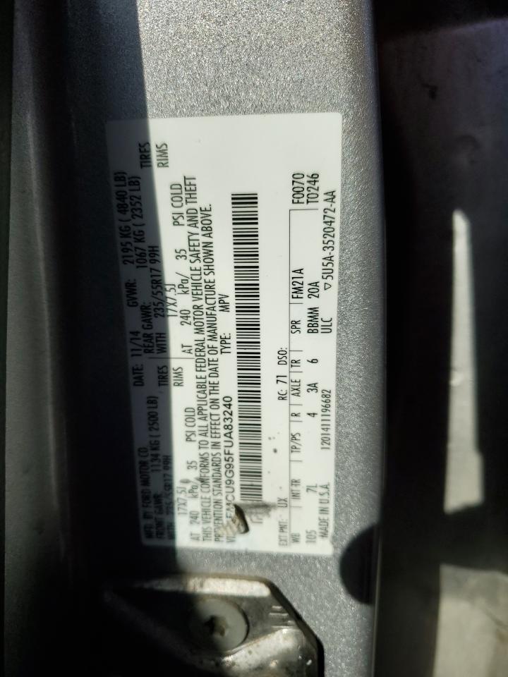 2015 Ford Escape VIN 1FMCU9G95FUA83240 Copart auction photo, rear end damage thumbnail 13