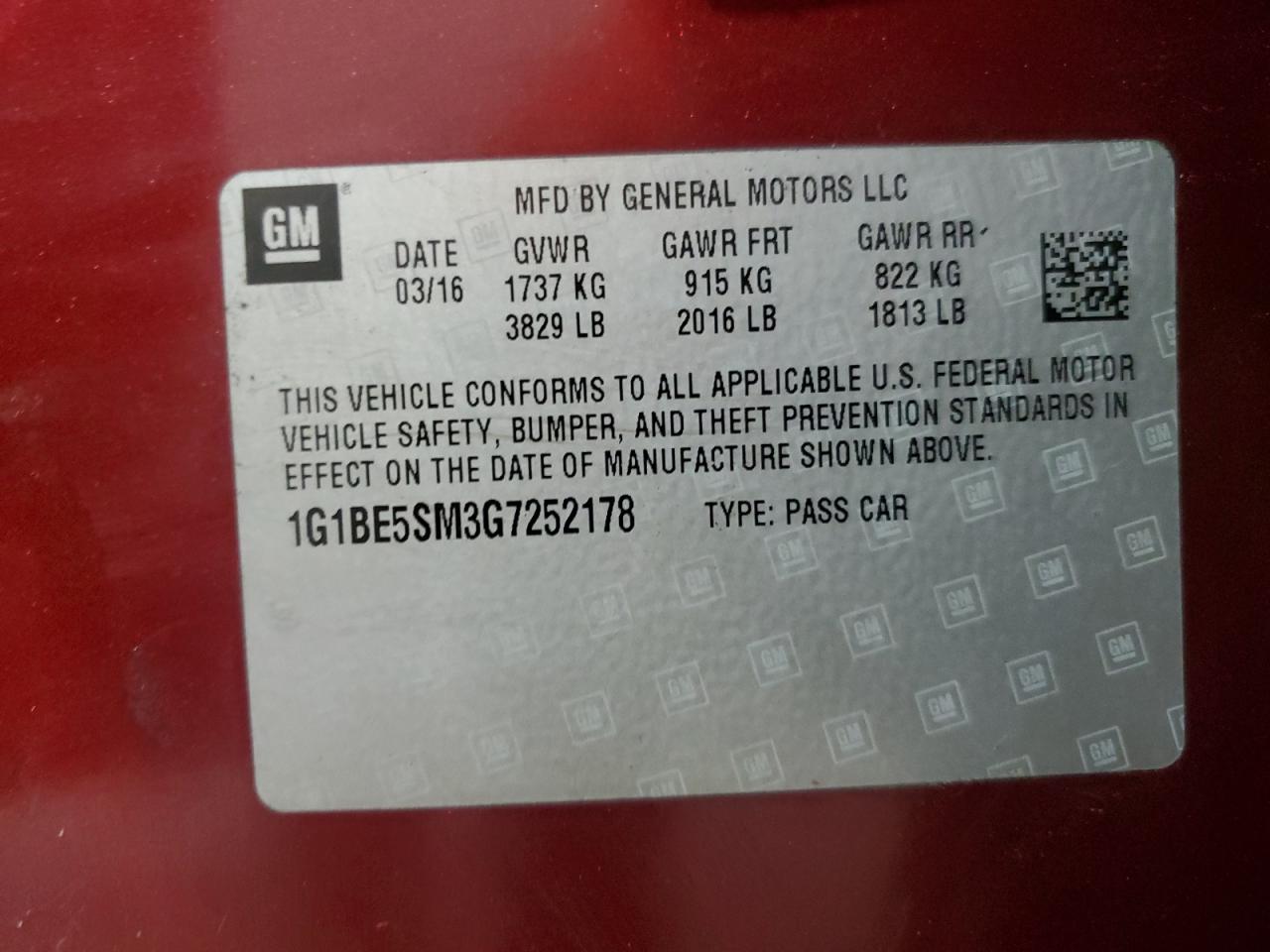 2016 Chevrolet Cruze VIN 1G1BE5SM3G7252178 Copart auction photo, front end damage thumbnail 14