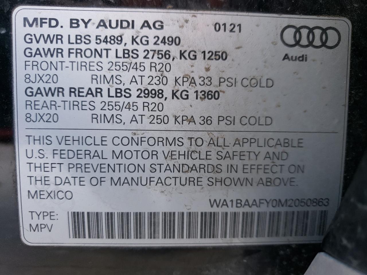 2021 Audi Q5 VIN WA1BAAFY0M2050863 Copart auction photo, front end / rear end damage thumbnail 14