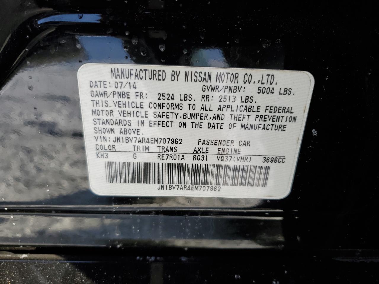 2014 Infiniti Q50 VIN JN1BV7AR4EM707962 Copart auction photo, all over / undercarriage damage thumbnail 12