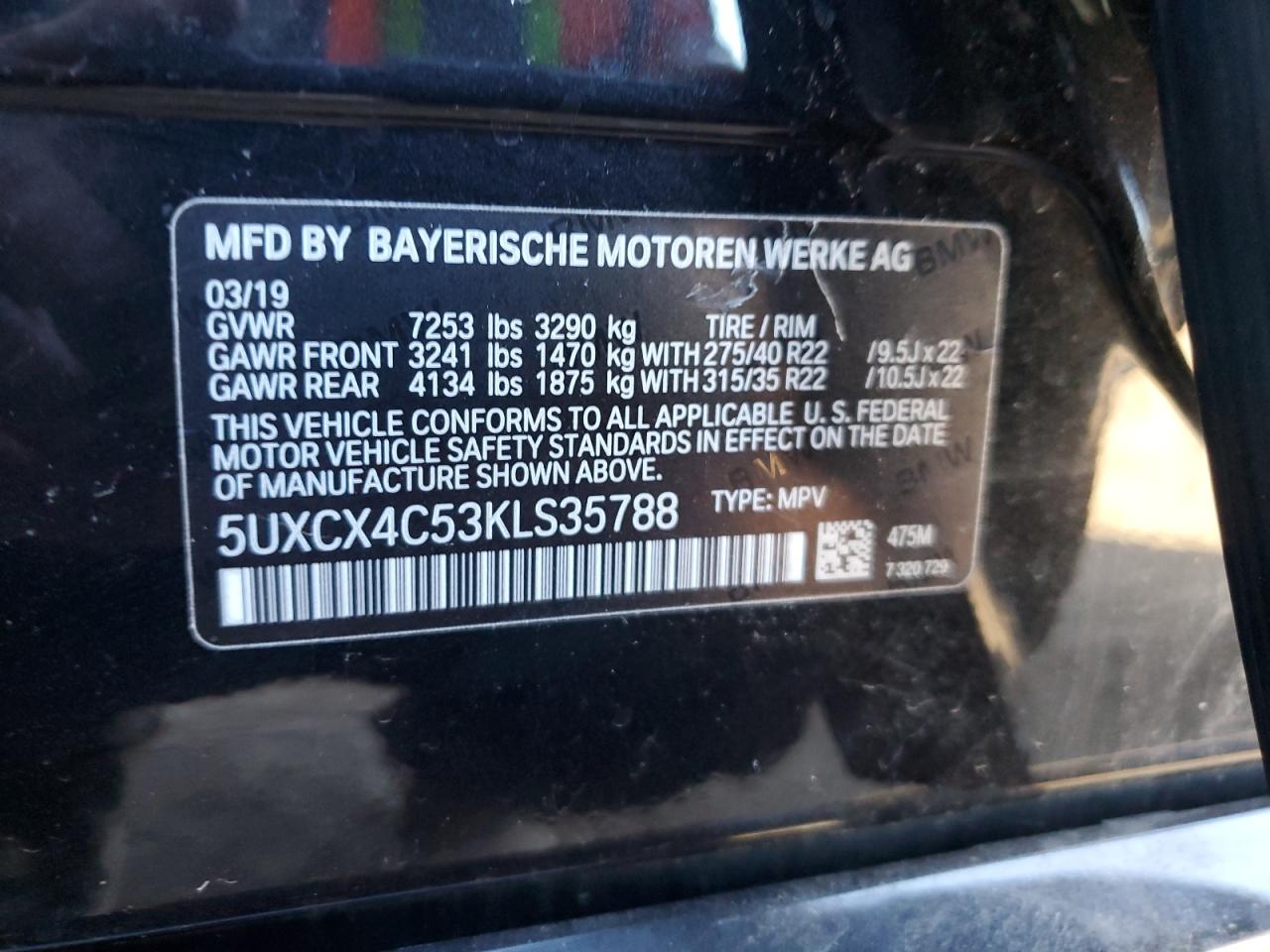 2019 BMW X7 VIN 5UXCX4C53KLS35788 Copart auction photo, undercarriage damage thumbnail 13