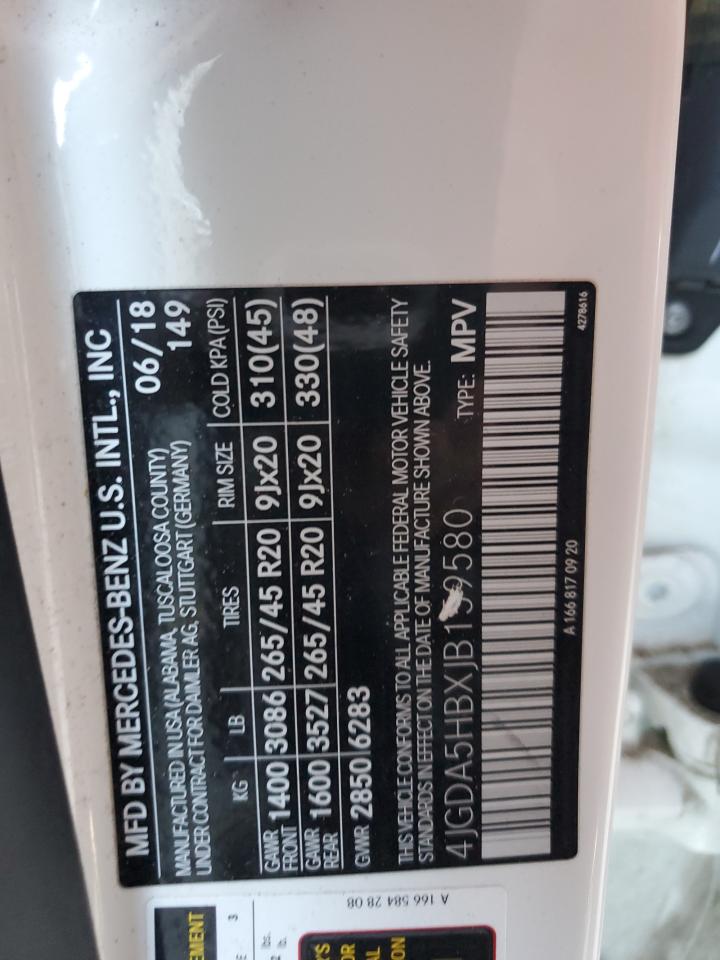 2018 Mercedes-Benz GLE VIN 4JGDA5HBXJB159580 Copart auction photo, rear end / side damage thumbnail 15