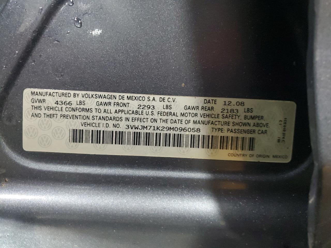 2009 Volkswagen Jetta VIN 3VWJM71K29M096058 Copart auction photo, undercarriage damage thumbnail 12