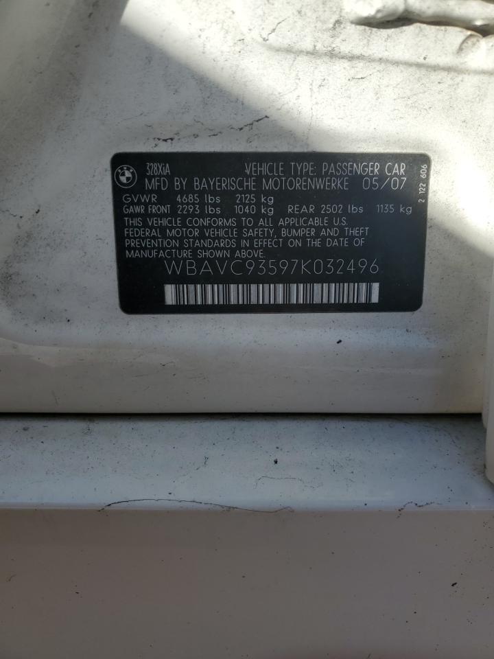 2007 BMW 3er VIN WBAVC93597K032496 Copart auction photo, side damage thumbnail 12