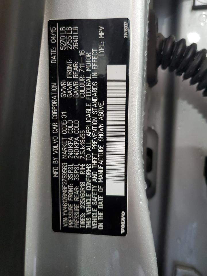 2015 Volvo XC60 VIN YV4612RM8F2759563 Copart auction photo, rear end damage thumbnail 15
