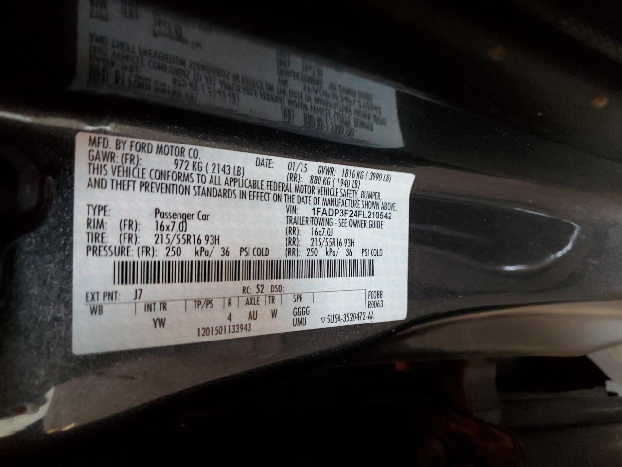 2015 Ford Focus VIN 1FADP3F24FL210542 Copart auction photo, minor dent/scratches damage thumbnail 12