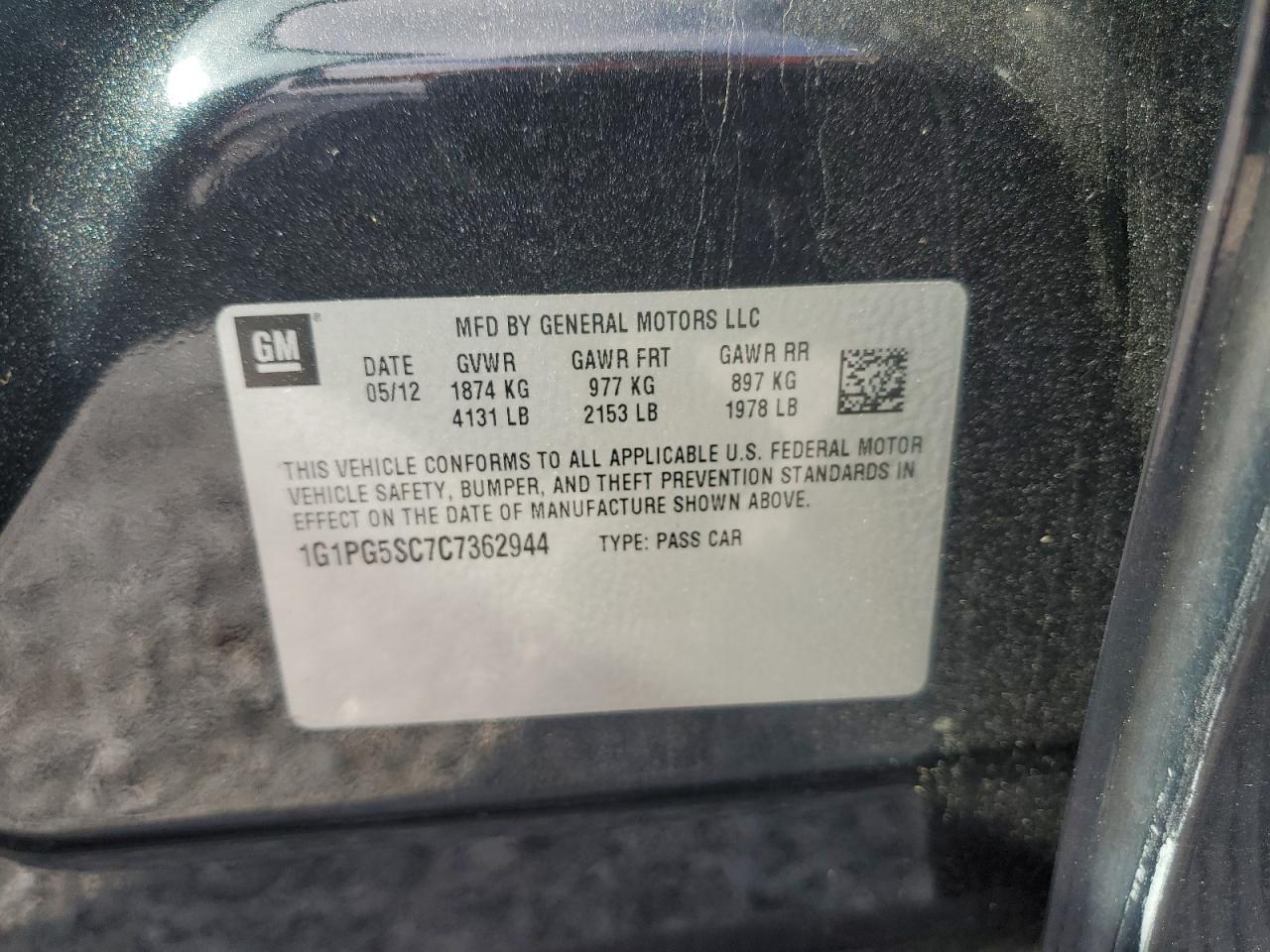 2012 Chevrolet Cruze VIN 1G1PG5SC7C7362944 Copart auction photo, front end damage thumbnail 12