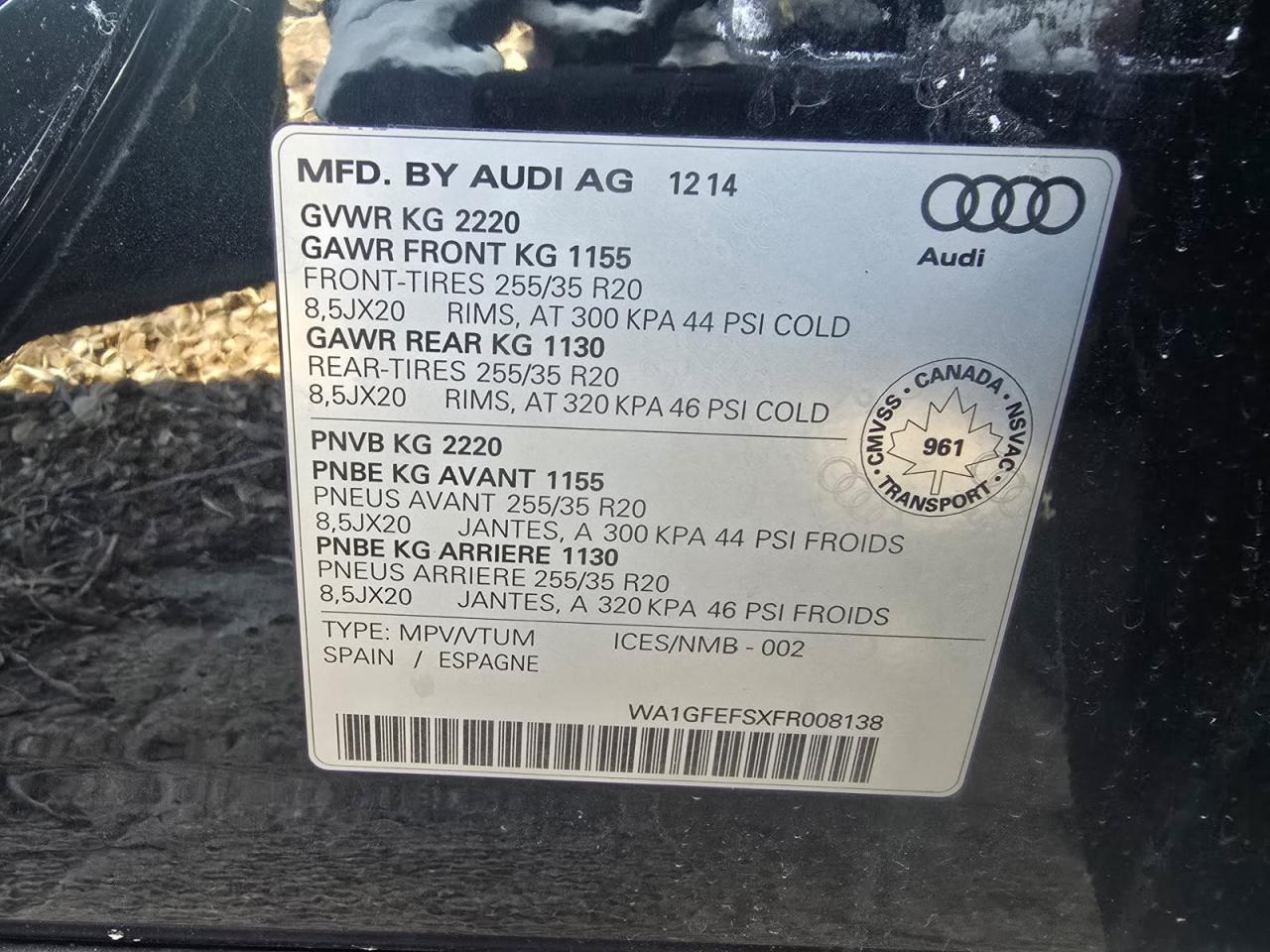 2015 Audi Q3 VIN WA1GFEFSXFR008138 Copart auction photo, front end / minor dent/scratches damage thumbnail 10