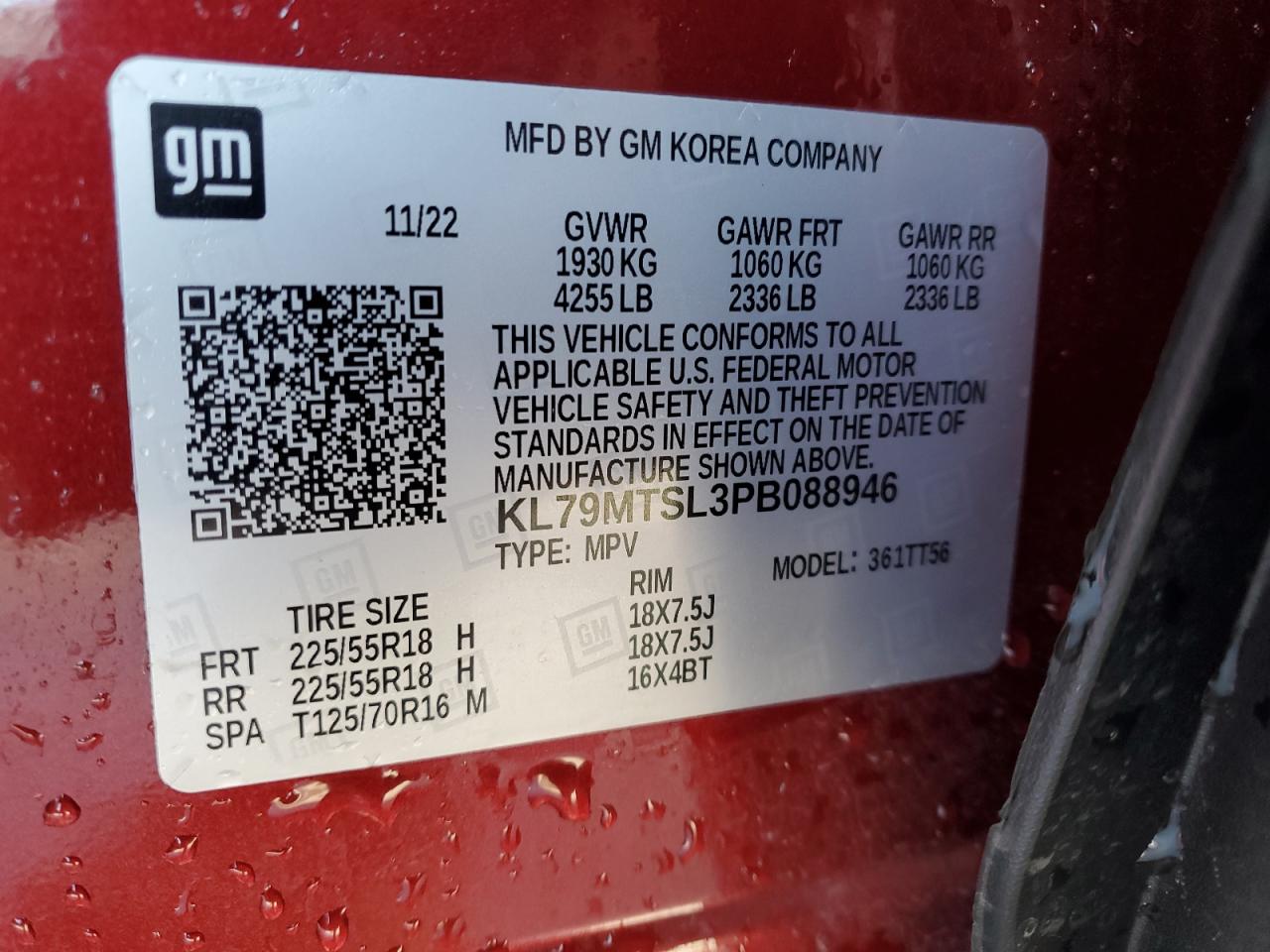 2023 Chevrolet TrailBlazer VIN KL79MTSL3PB088946 Copart auction photo, front end damage thumbnail 14