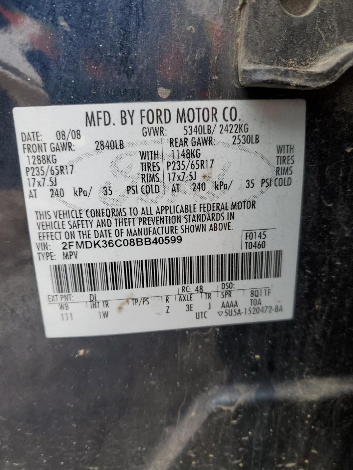 2008 Ford Edge VIN 2FMDK36C08BB40599 Copart auction photo, front end / minor dent/scratches damage thumbnail 14