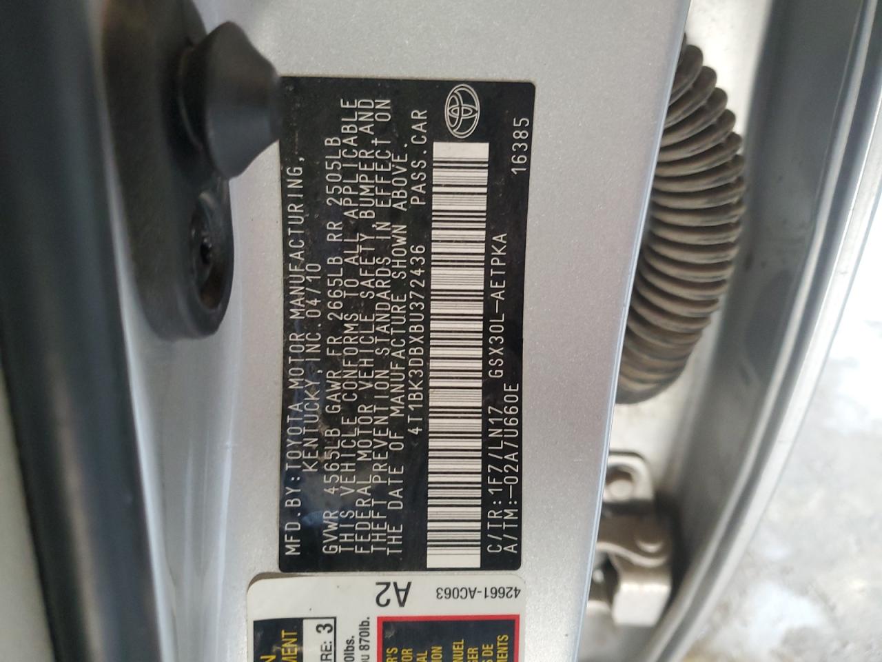 2011 Toyota Avalon VIN 4T1BK3DBXBU372436 Copart auction photo, front end / undercarriage damage thumbnail 12