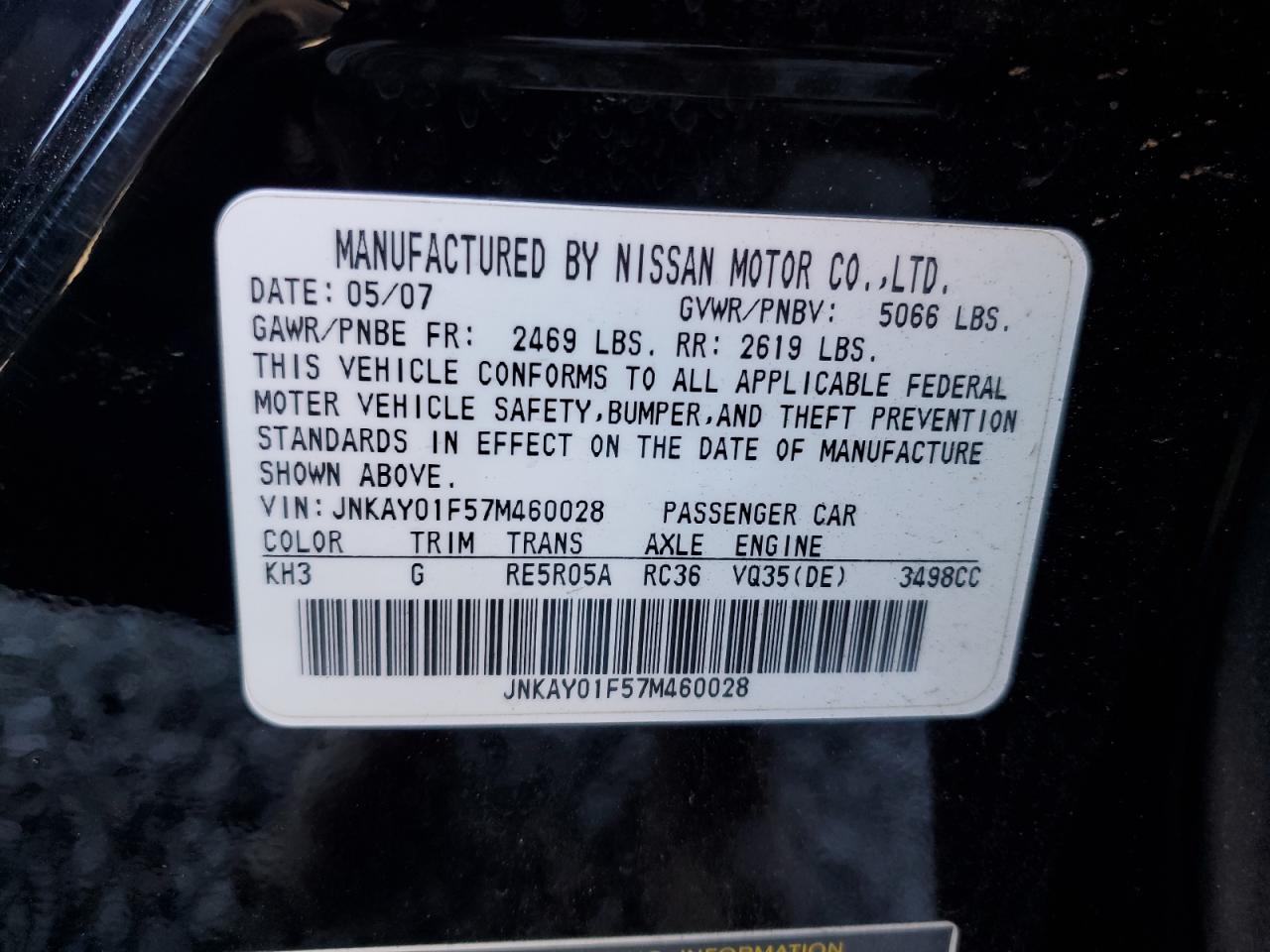 2007 Infiniti M VIN JNKAY01F57M460028 Copart auction photo, rear end damage thumbnail 15