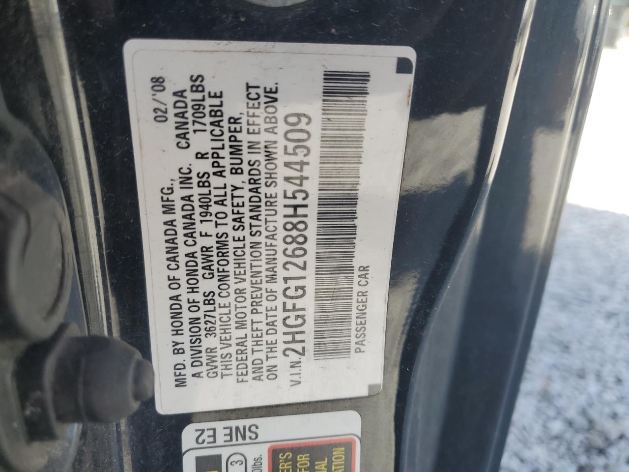 2008 Honda Civic VIN 2HGFG12688H544509 Copart auction photo, all over damage thumbnail 13
