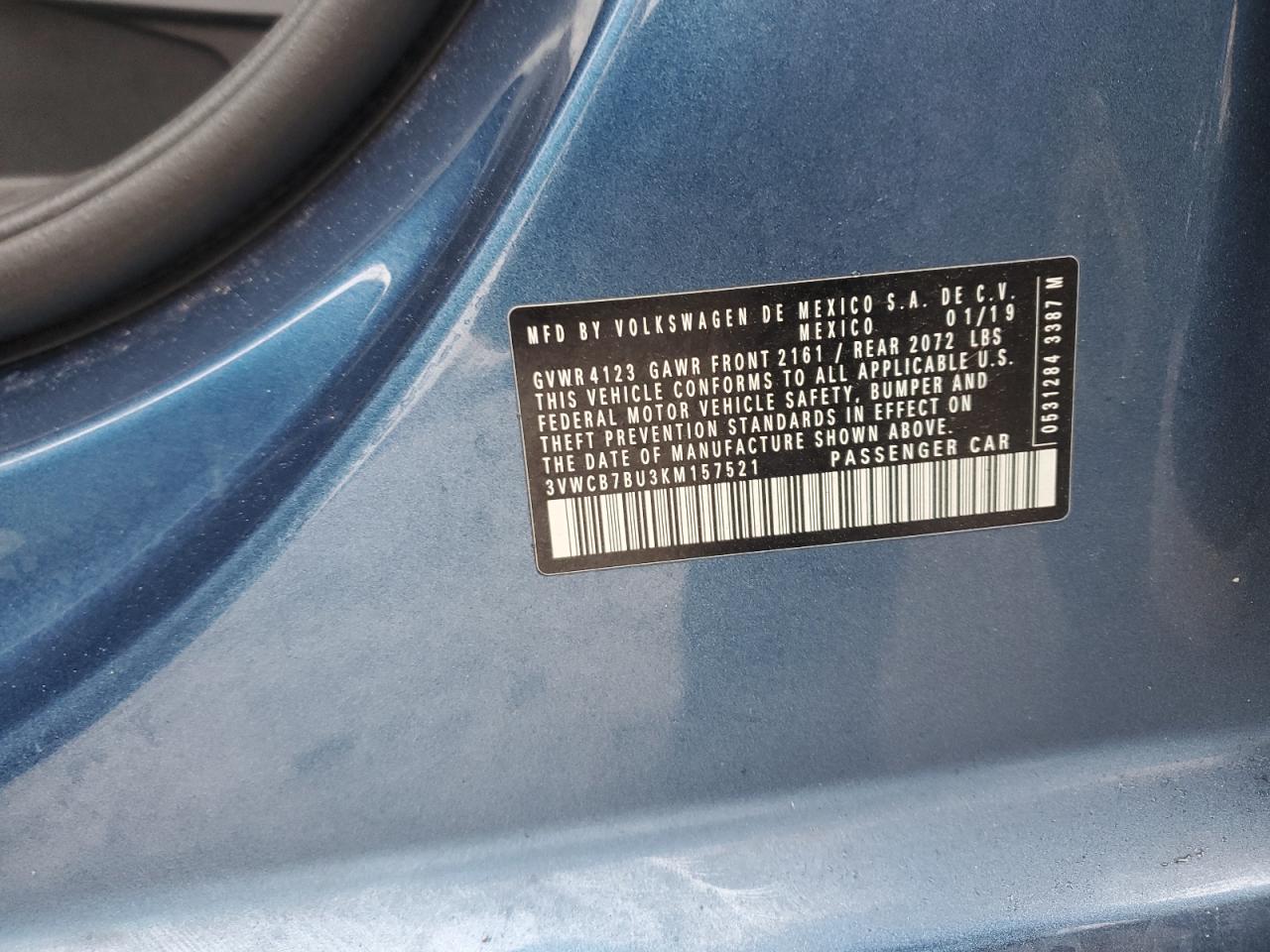 2019 Volkswagen Jetta VIN 3VWCB7BU3KM157521 Copart auction photo, front end damage thumbnail 12