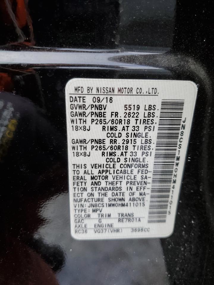 2017 Infiniti QX70 VIN JN8CS1MW0HM411015 Copart auction photo, front end damage thumbnail 13