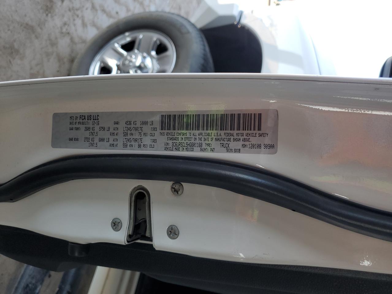 2017 RAM 2500 VIN 3C6UR5CL5HG601168 Copart auction photo, all over / undercarriage damage thumbnail 14