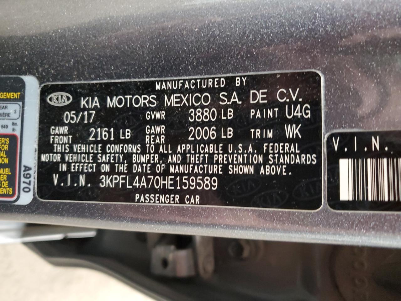 2017 KIA Forte VIN 3KPFL4A70HE159589 Copart auction photo, rear end damage thumbnail 13