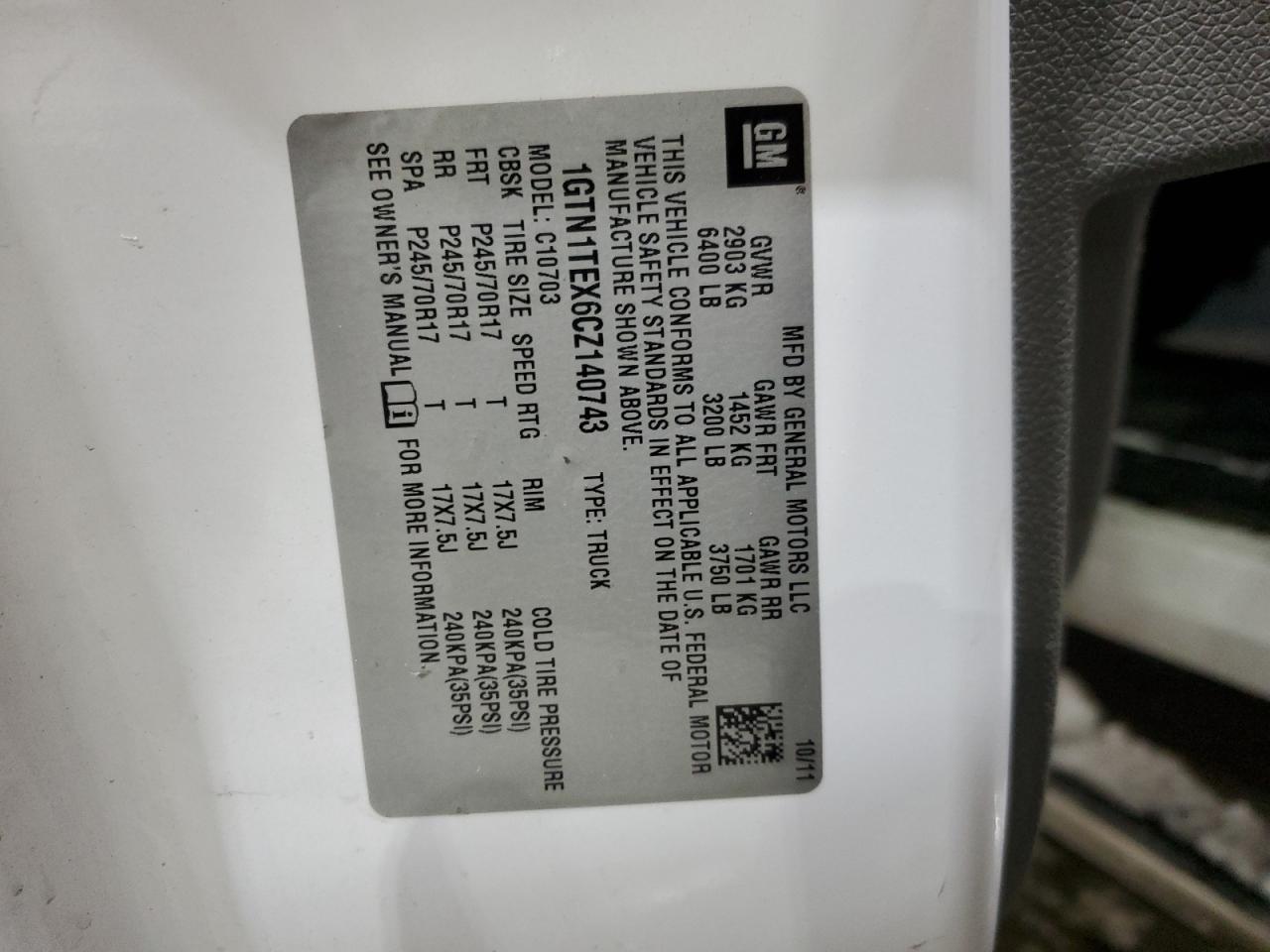2012 GMC Sierra VIN 1GTN1TEX6CZ140743 Copart auction photo, front end damage thumbnail 14