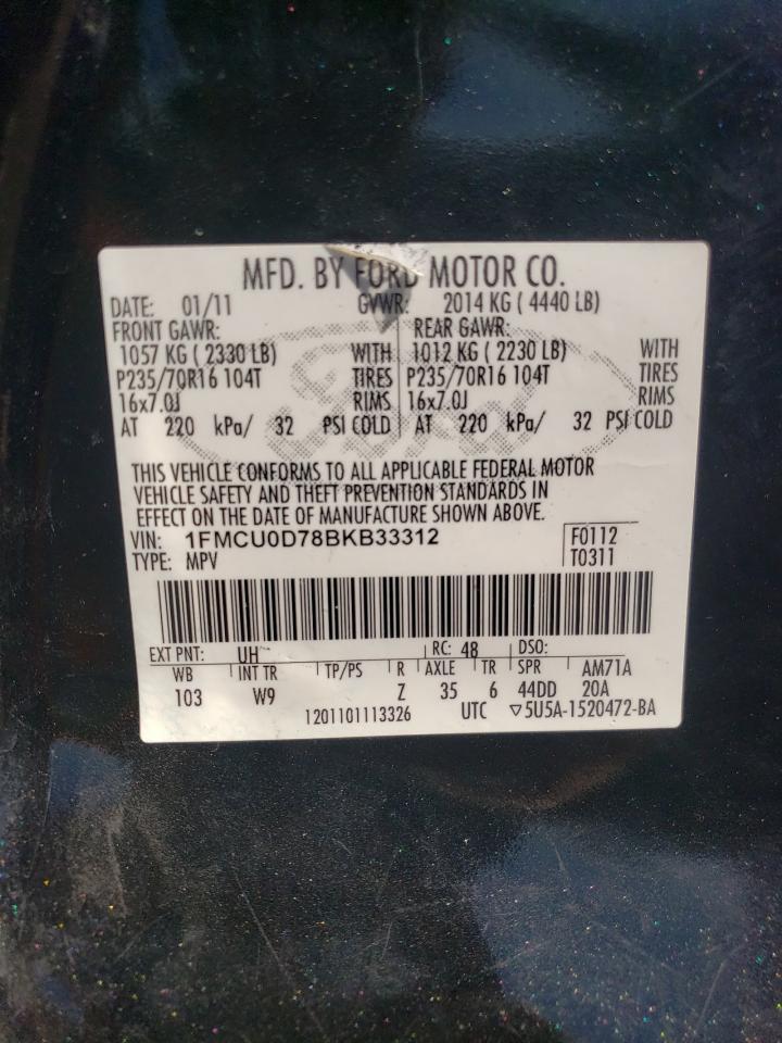 2011 Ford Escape VIN 1FMCU0D78BKB33312 Copart auction photo, front end damage thumbnail 13