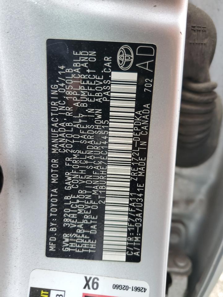 2014 Toyota Corolla VIN 2T1BURHE7EC144515 Copart auction photo, front end damage thumbnail 12