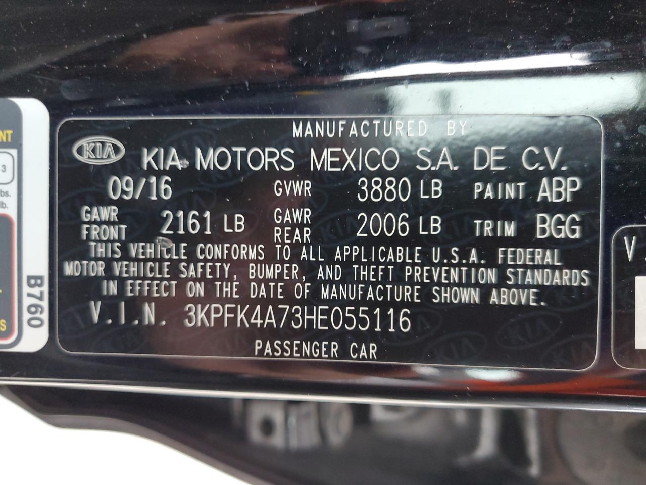 2017 KIA Forte VIN 3KPFK4A73HE055116 Copart auction photo, side damage thumbnail 12