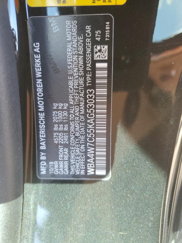 2019 BMW 4er VIN WBA4W7C55KAG53033 Copart auction photo, front end damage thumbnail 14