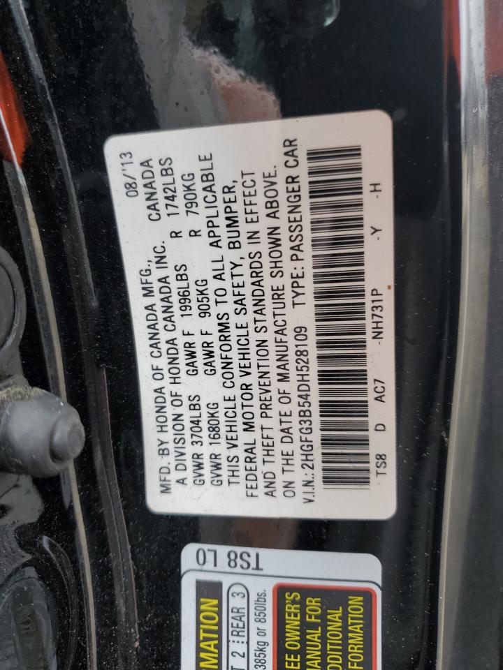 2013 Honda Civic VIN 2HGFG3B54DH528109 Copart auction photo, rollover damage thumbnail 12