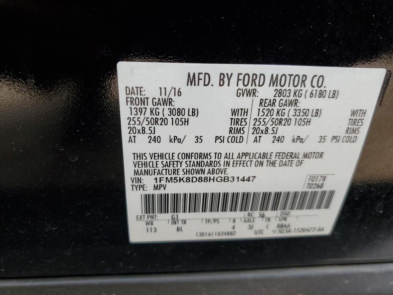 2017 Ford Explorer VIN 1FM5K8D88HGB31447 Copart auction photo, front end damage thumbnail 15
