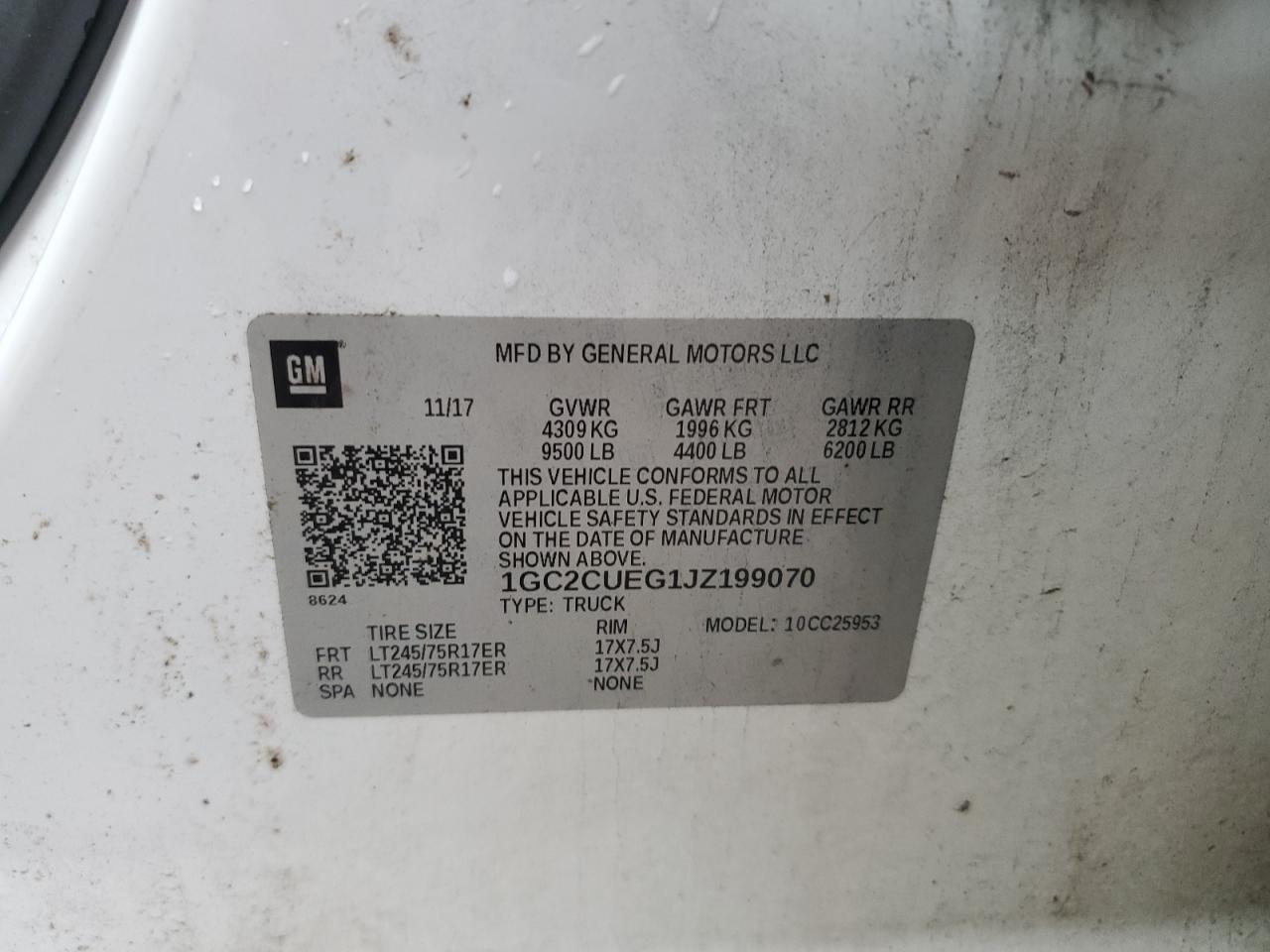 2018 Chevrolet Silverado VIN 1GC2CUEG1JZ199070 Copart auction photo, side damage thumbnail 12