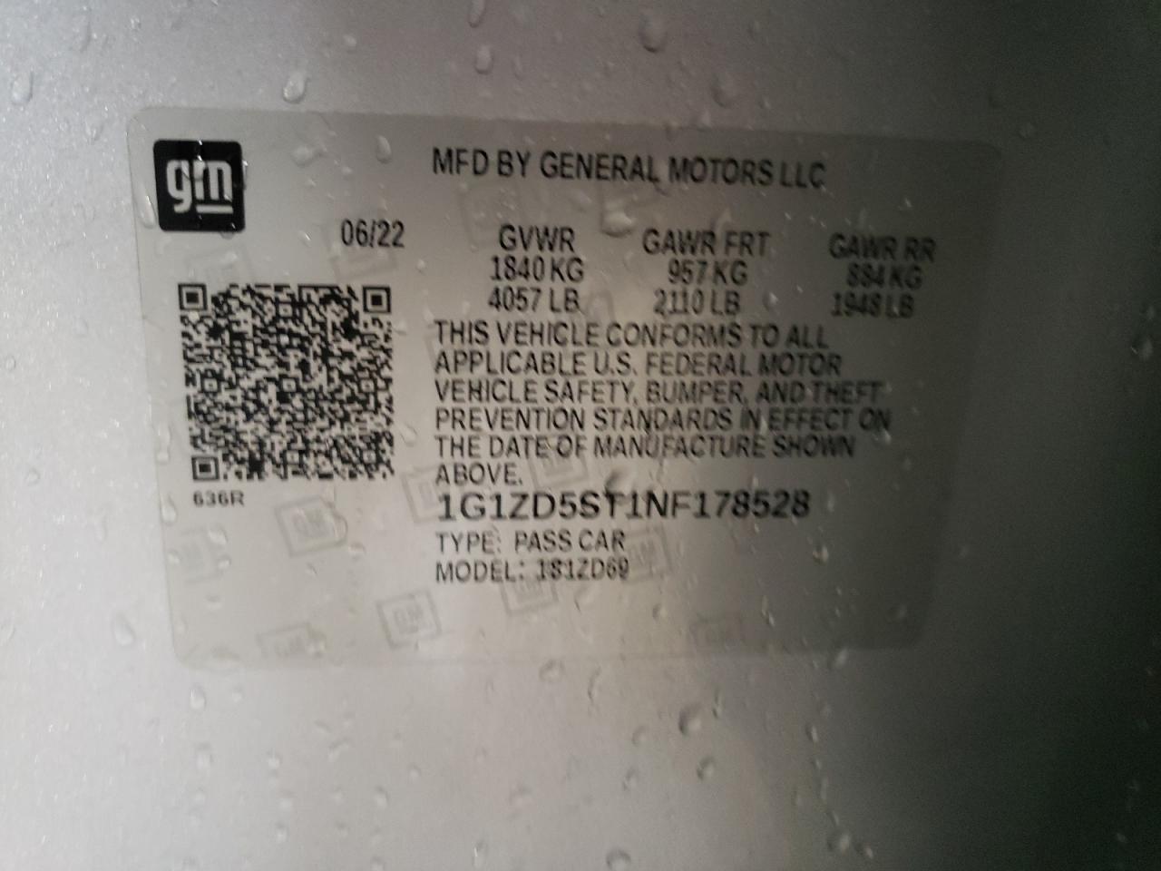 2022 Chevrolet Malibu VIN 1G1ZD5ST1NF178528 Copart auction photo, mechanical damage thumbnail 12